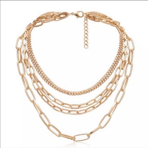 NEW💎18K Gold Multi Layer Punk Chain Necklace - Picture 5 of 8